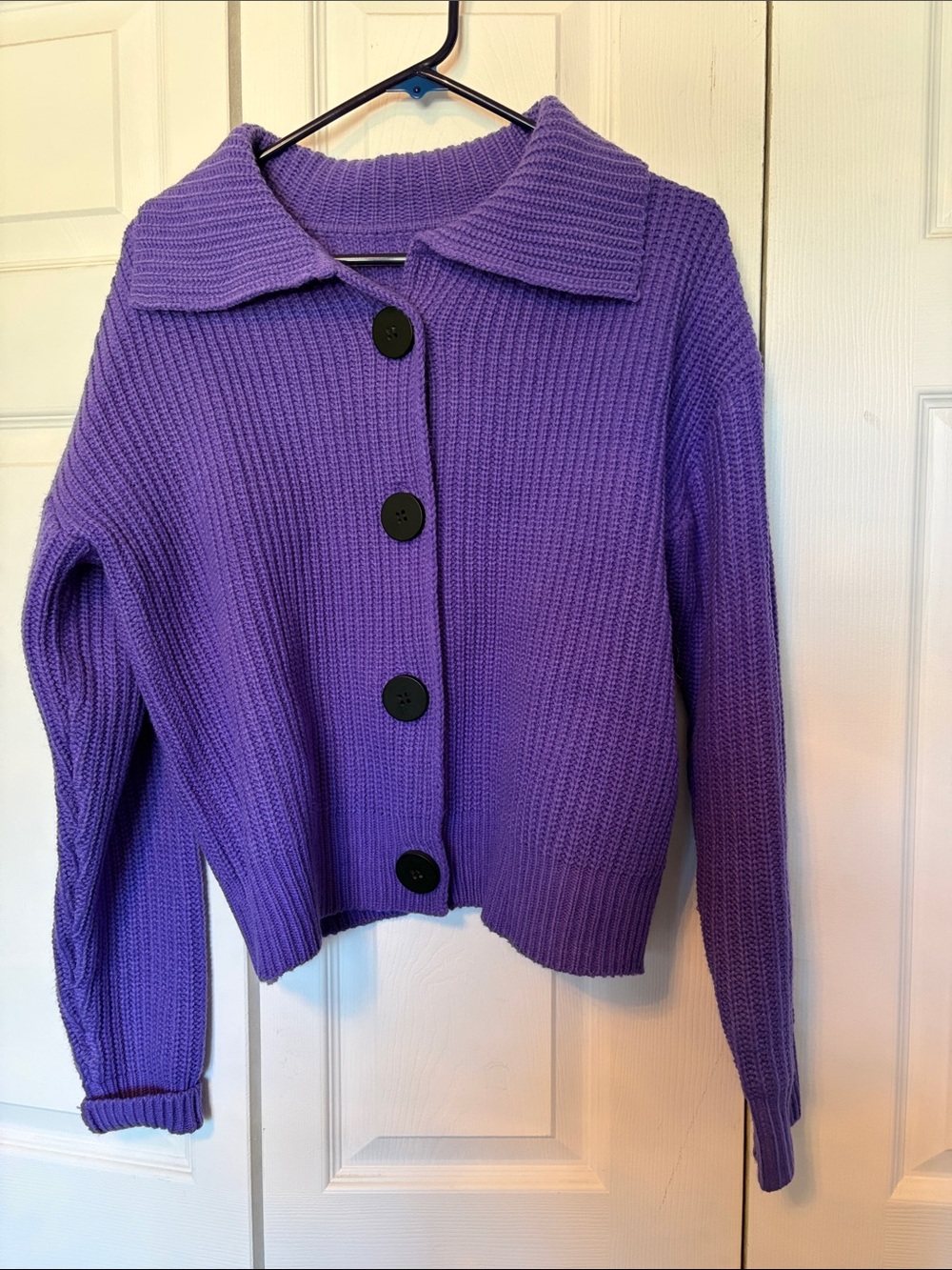 Purple Button-Front Knit Sweater with Collar XL
